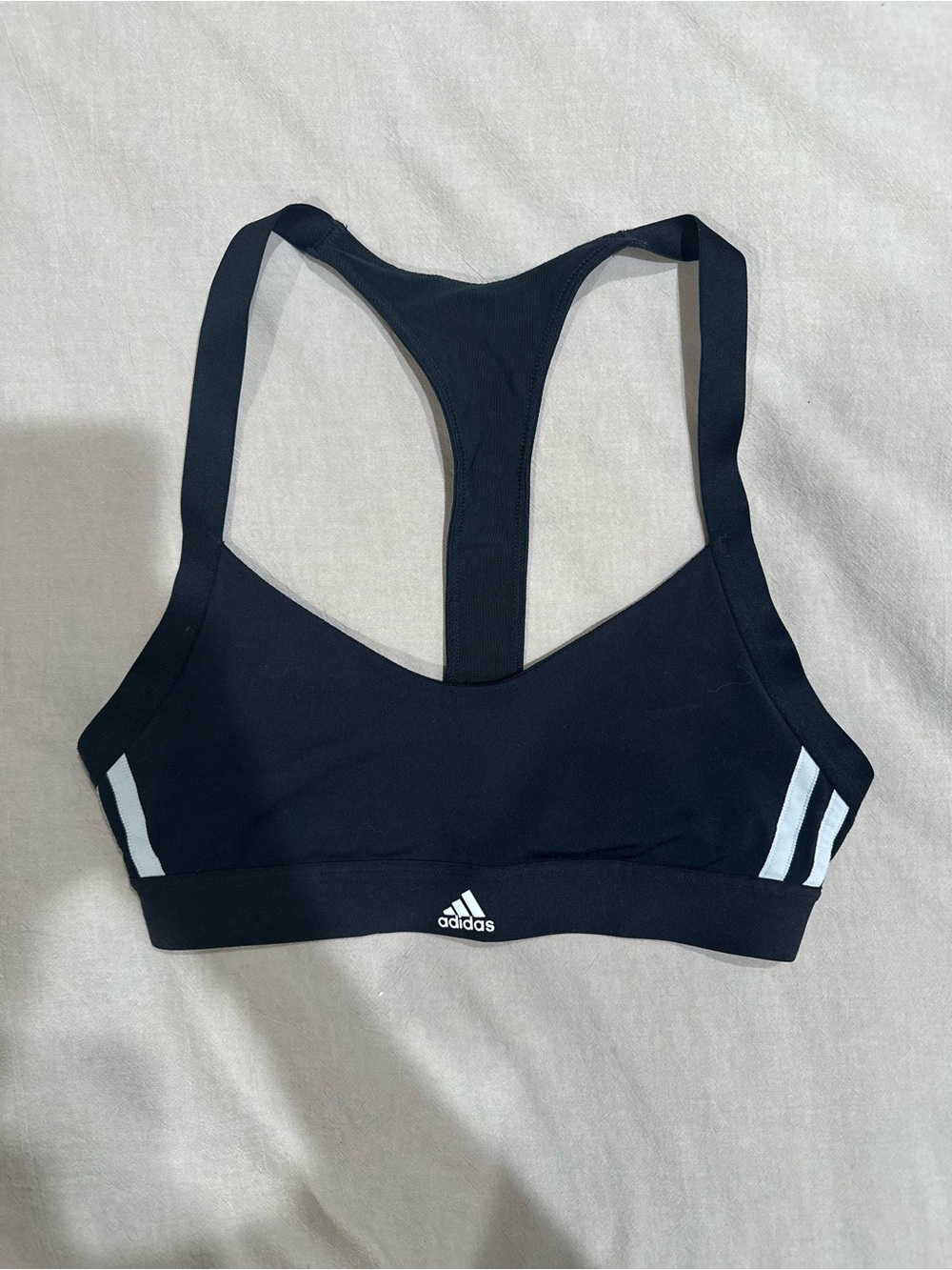adidas Black Racerback Sports Bra with White Stripe Accents